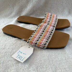 Time and Tru Women's Woven Multicolor Sandals Size 11 Slip On New Flats